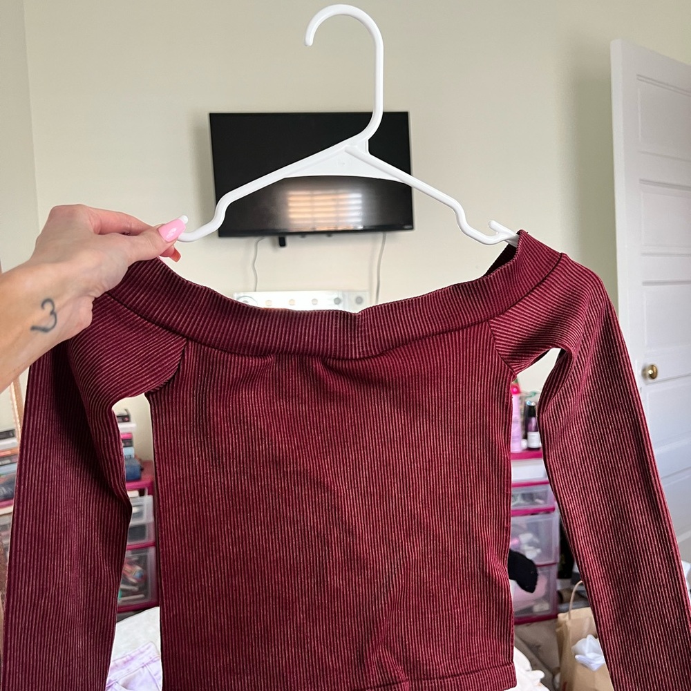 Aeropostale Burgundy Off The Shoulder Top XS